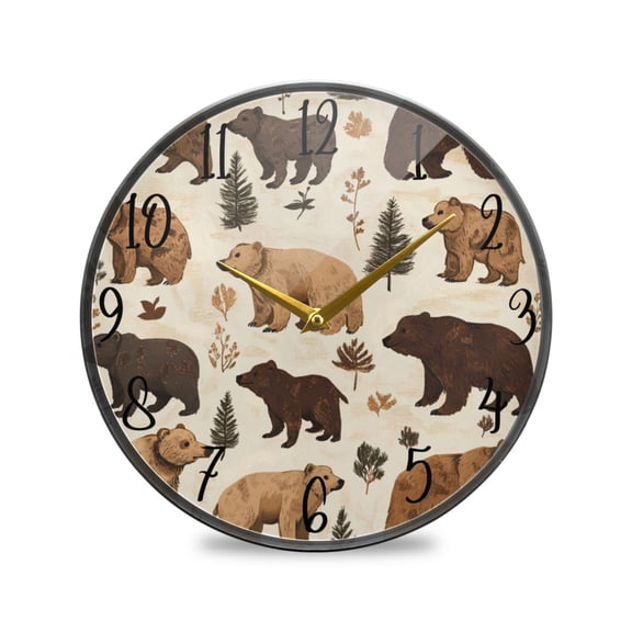 WOBOGO Brown Bear Acrylic Wall Clock Battery Operated 11.9in Silent No Tick Bedroom Living Room Office Classroom Decoration