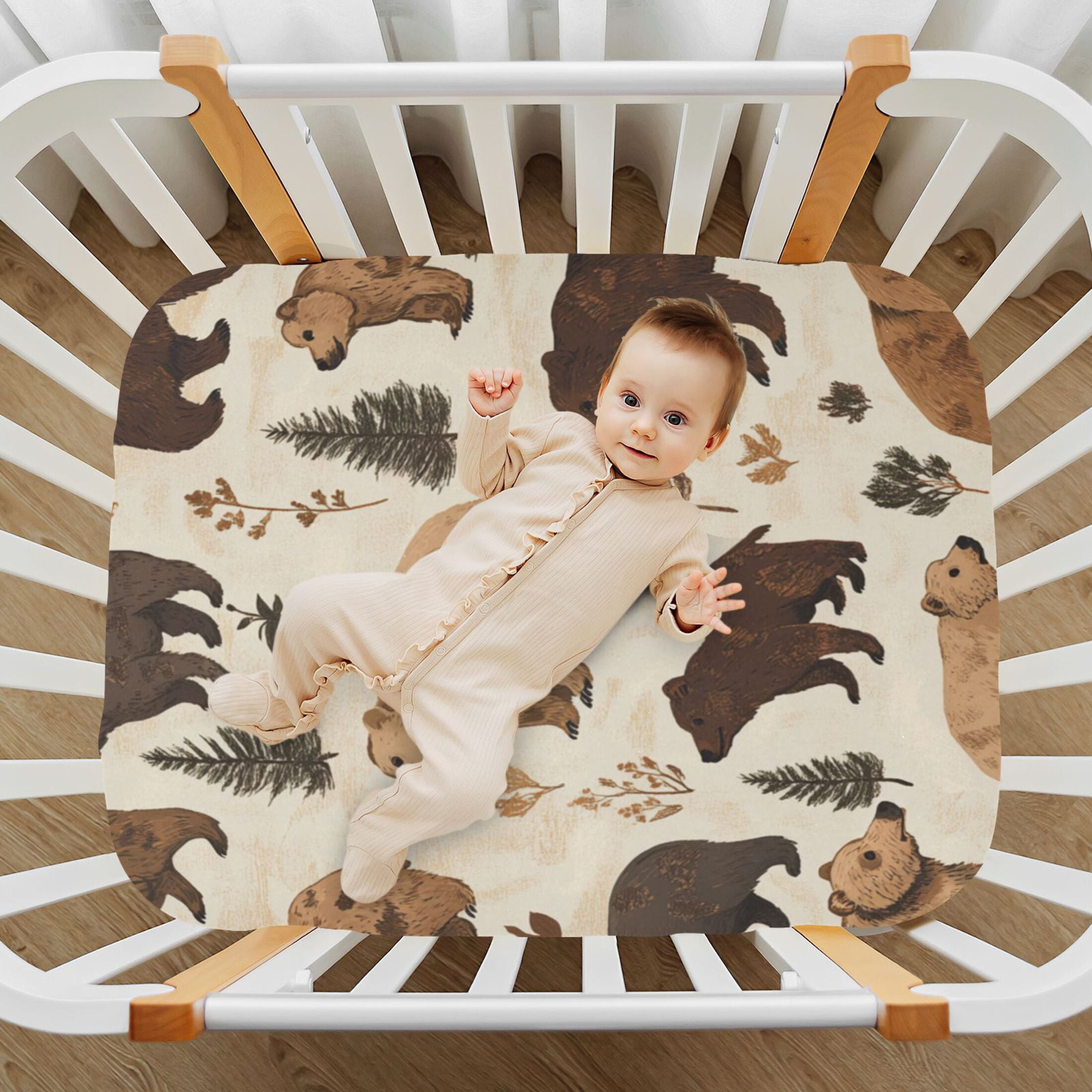 WOBOGO Brown Bear Baby Crib Sheets Super Soft Microfiber Playard Sheet