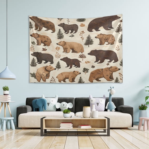 WOBOGO Brown Bear Tapestry 60×51in Home Living Room Bedroom Wall Hanging Ornaments