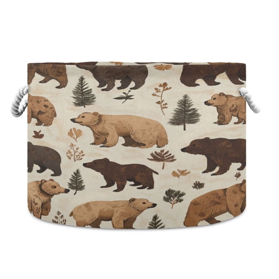 WOBOGO Brown Bear Toy Storage Basket 2014in Canvas Laundry Hamper for Living Room Kids Room Bathroom Organizer