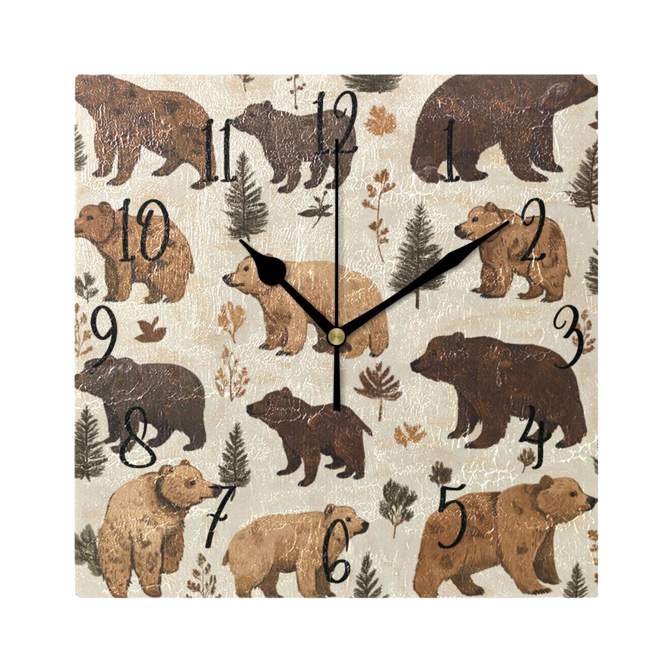 WOBOGO Brown Bear Wall Clock 7.78 Inch Battery Operated Silent Unit ...