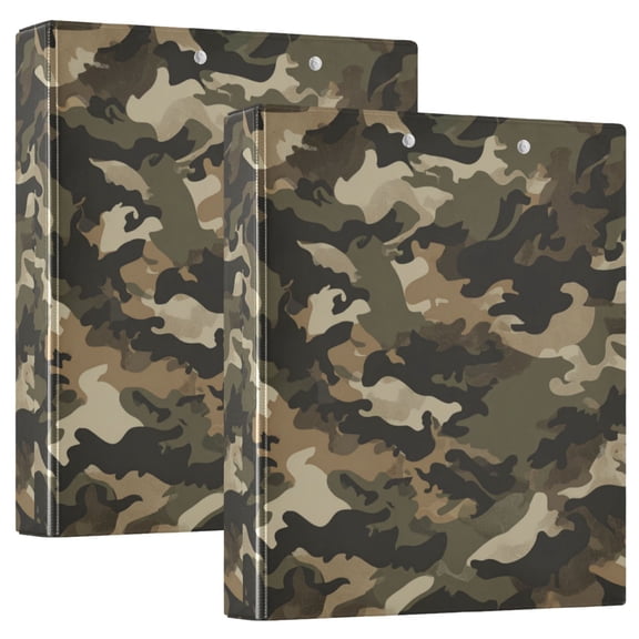 WOBOGO Brown Camouflage File Folders Extra Large Capacity to Hold 200 Sheets of Documents Hard Shell Ring Binder for School Home Office