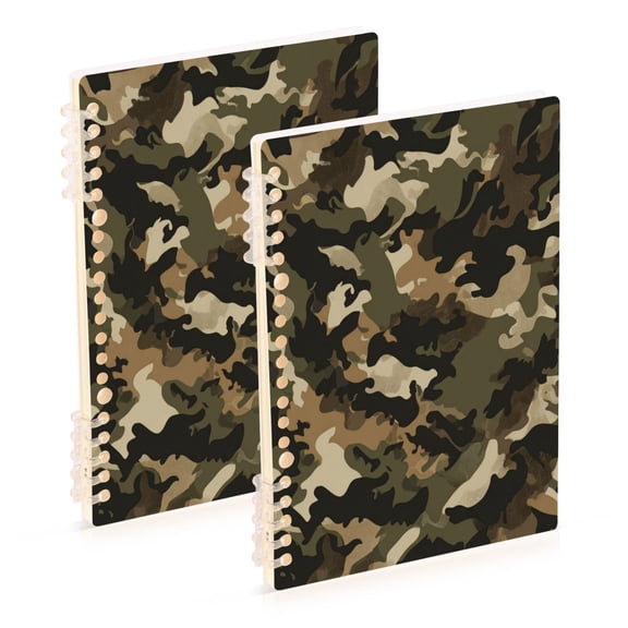 WOBOGO Brown Camouflage Notebook College Horizontal Grid Paper Ink Spill Resistant Water Resistant Cover 8.3x5.7x0.4in