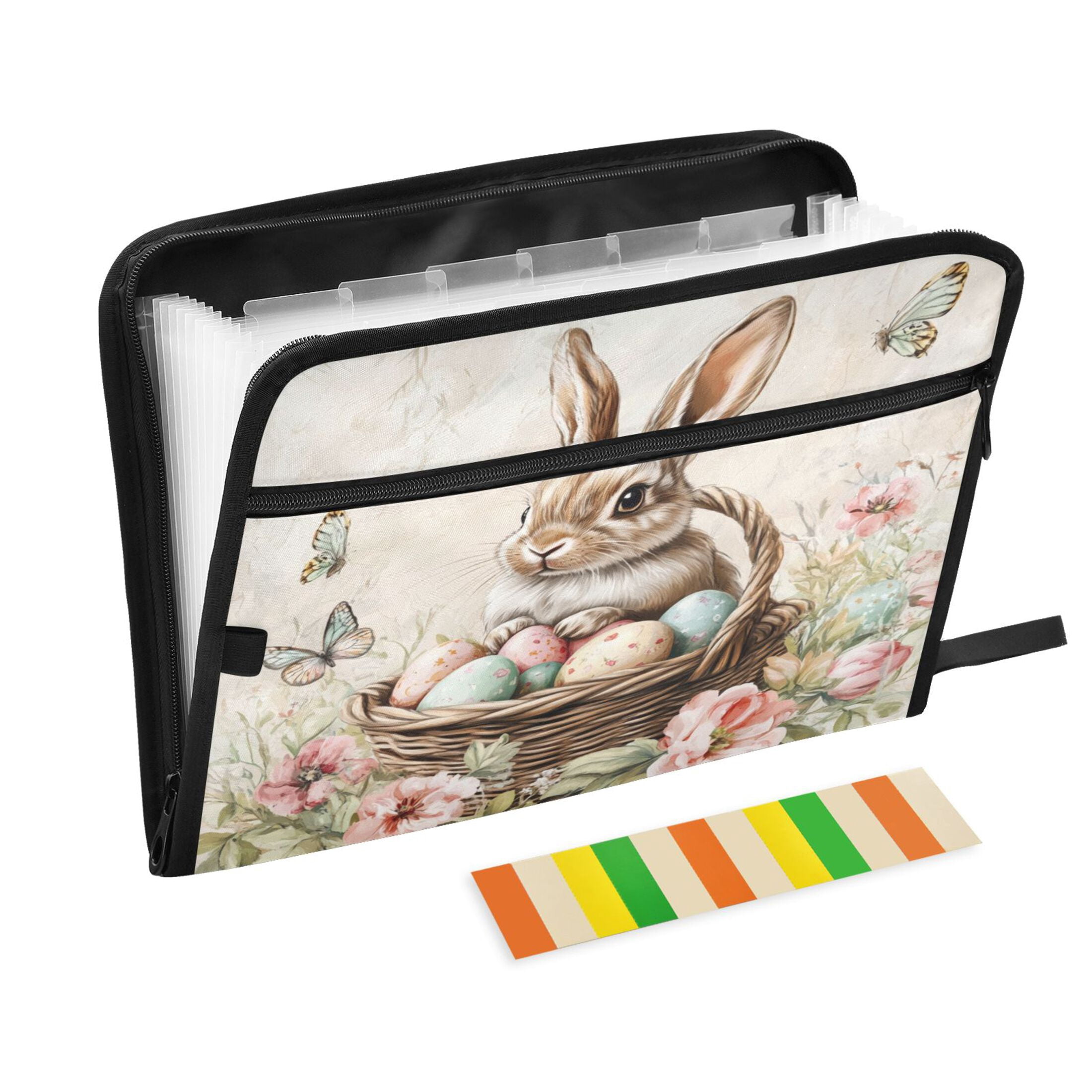 WOBOGO Brown Easter Bunny Expanding File Folder Letter Size Accordion Filing Organizer 13 Pocket Separate Organ Pocket