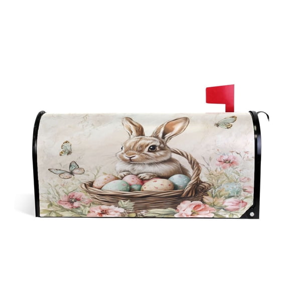 WOBOGO Brown Easter Bunny Mailbox Cover Magnetic for Garden Yard Home Decor Standard Size 20.7×18.03in