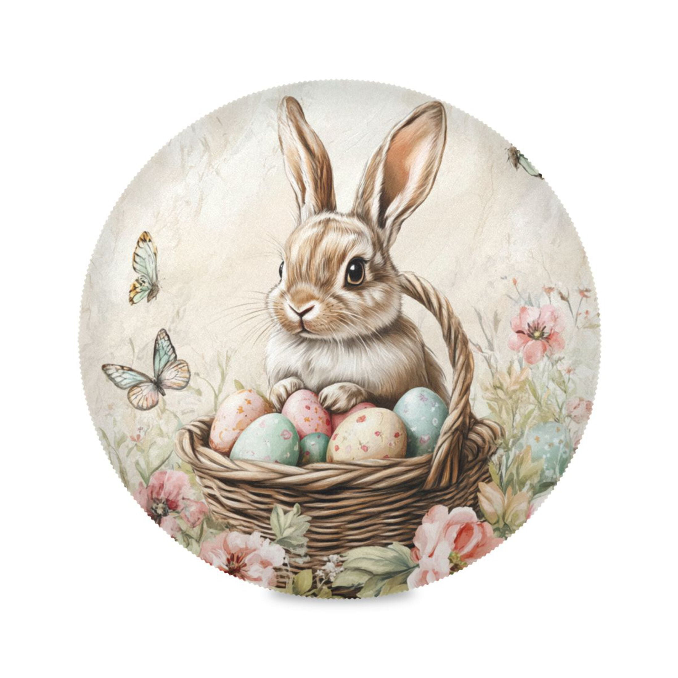 Easter Rabbit Round WOBOGO Brown Easter Bunny Round Placemats Set of 1 Heat Resistant ...