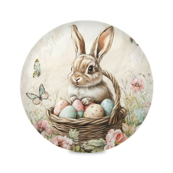 WOBOGO Brown Easter Bunny Round Placemats Set of 1 Heat Resistant Washable Kitchen Table Decorations 15.4in