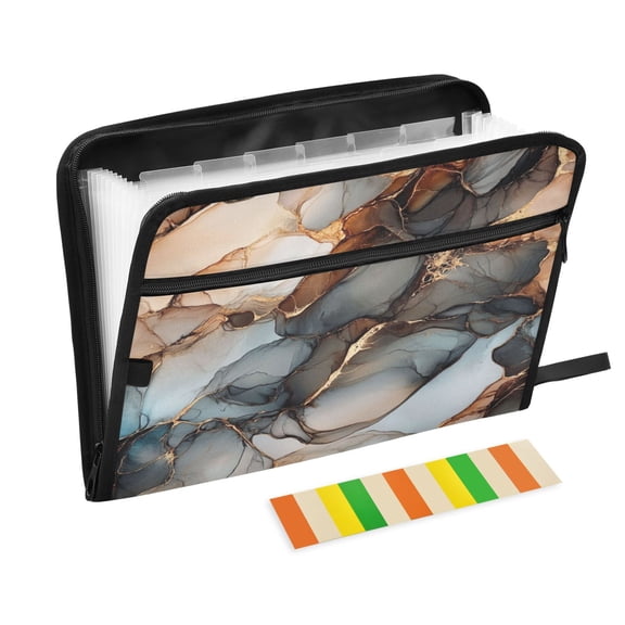WOBOGO Brown Gilt Marble Pattern Expanding File Folder Letter Size Accordion Filing Organizer 13 Pocket Separate Organ Pocket