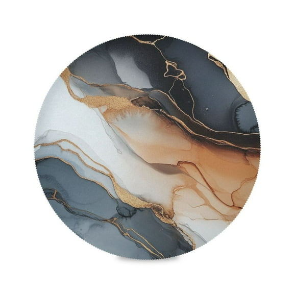 WOBOGO Brown Gilt Marble Round Placemats Set of 6 Heat Resistant Washable Kitchen Table Decorations 15.4in