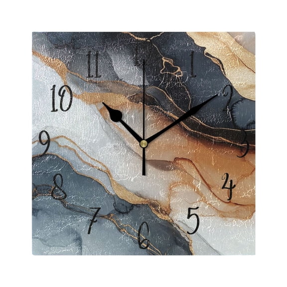 WOBOGO Brown Gilt Marble Wall Clock 7.78 Inch Battery Operated Silent Unit Square Rustic Vintage Style for Home Bedroom Office Black Pointer