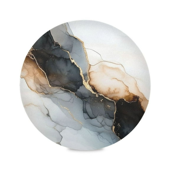 WOBOGO Brown Gilt Texture Round Placemats Set of 6 Heat Resistant Washable Kitchen Table Decorations 15.4in