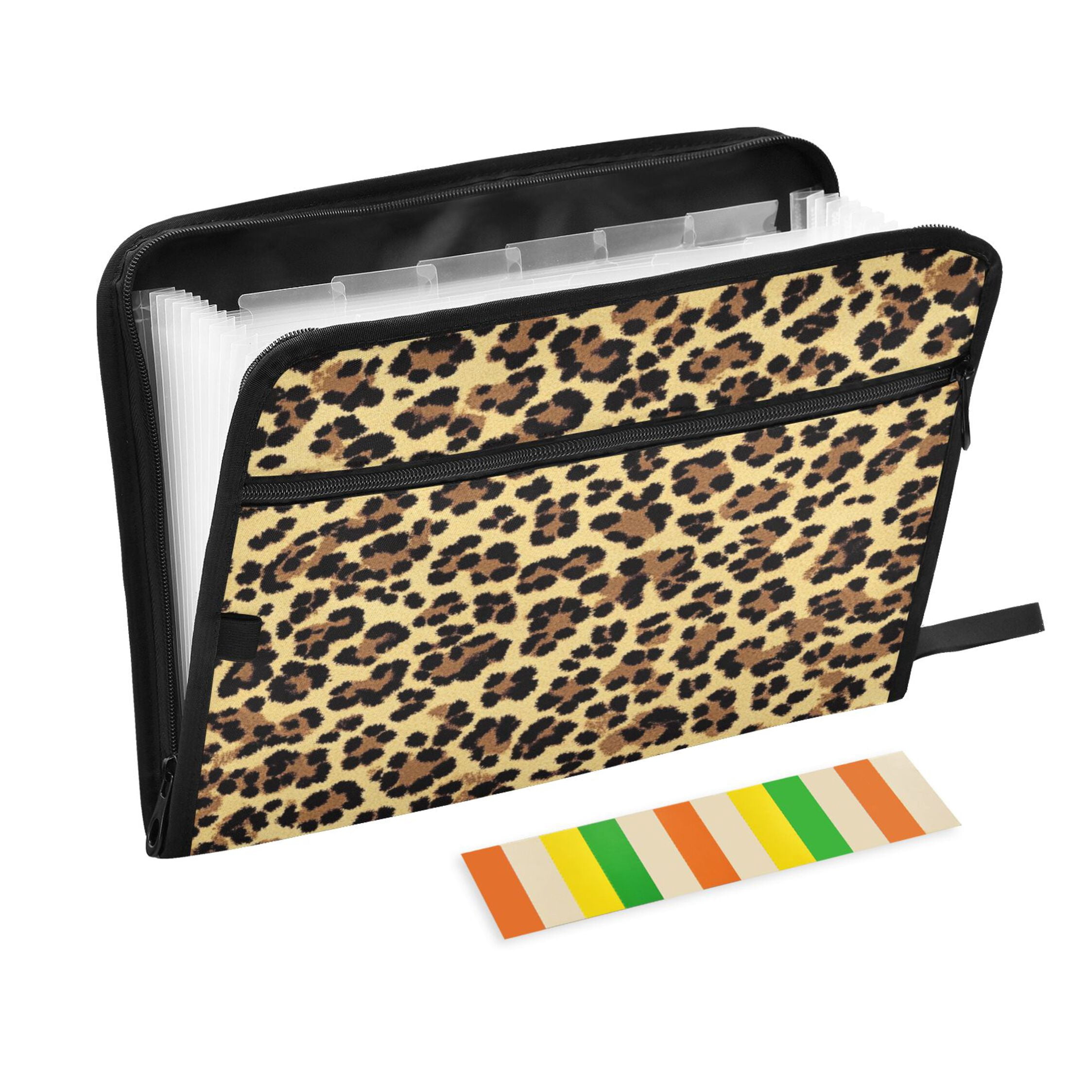 WOBOGO Brown Leopard Expanding File Folder Letter Size Accordion Filing Organizer 13 Pocket Separate Organ Pocket