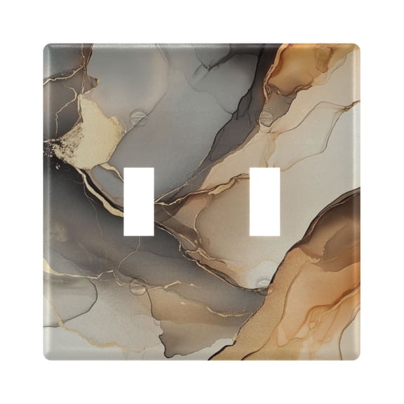 WOBOGO Brown Marble Pattern 2-hole Switch Plates PC Flame Retardant Plastic Material Glossy Finish Smooth Touch 4.56x4.48x0.27in