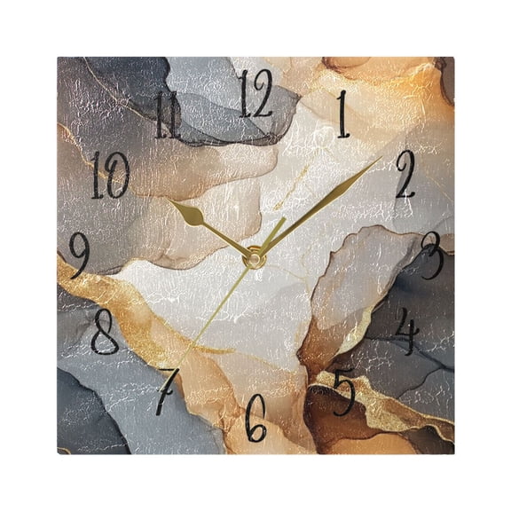 WOBOGO Brown Petal Texture Wall Clock 7.78 Inch Battery Operated Silent Unit Square Rustic Vintage Style for Home Bedroom Office Gold Pointer