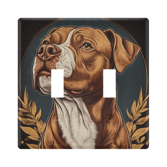 WOBOGO Brown Pit Bull Illustration 2-hole Switch Plates PC Flame Retardant Plastic Material Glossy Finish Smooth Touch 4.56x4.48x0.27in