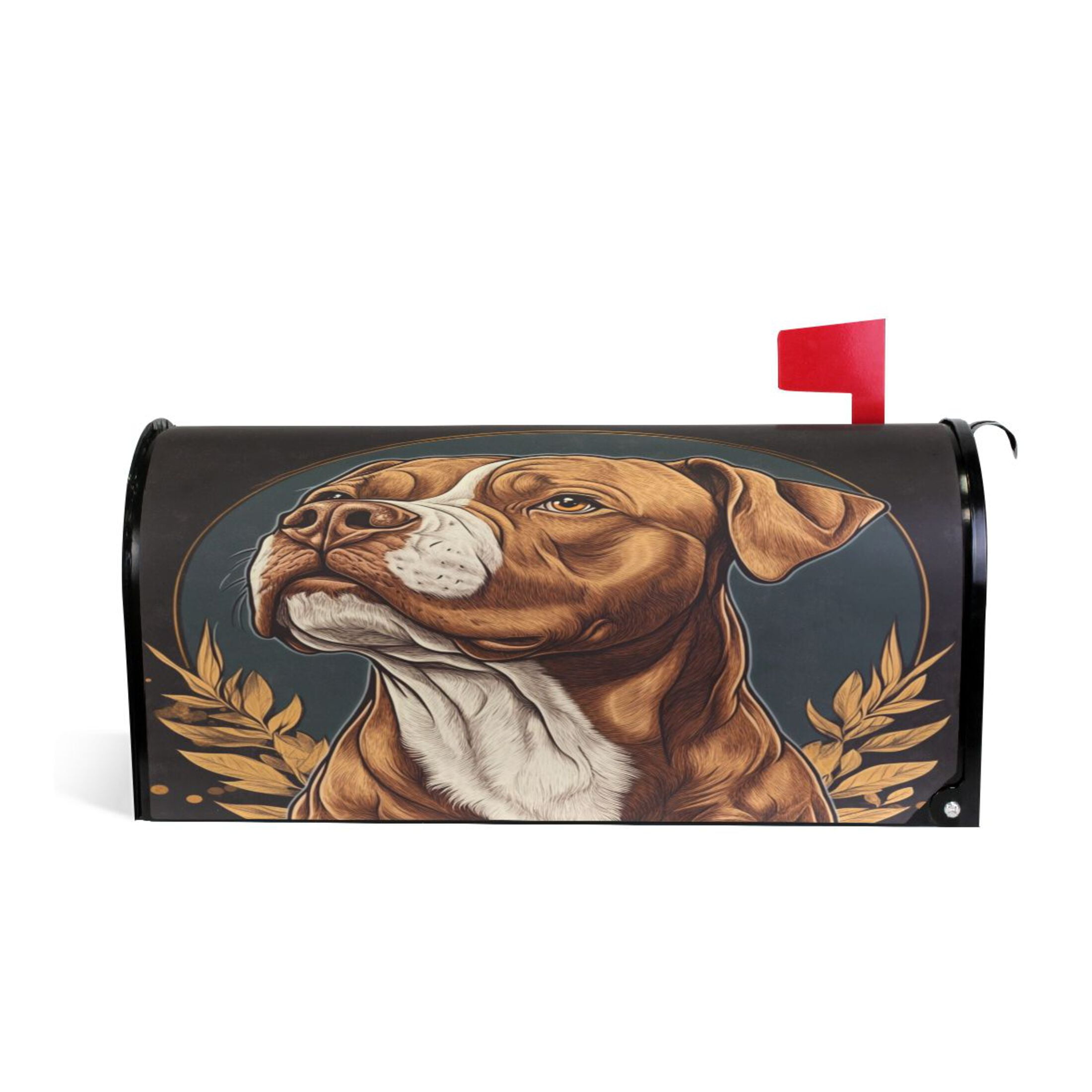 WOBOGO Brown Pit Bull Illustration Mailbox Cover Magnetic for Garden Yard Home Decor Standard Size 25.4×20.78in