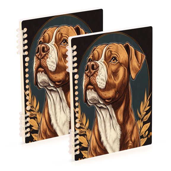 WOBOGO Brown Pit Bull Illustration Notebook College Horizontal Grid Paper Ink Spill Resistant Water Resistant Cover 8.3x5.7x0.4in