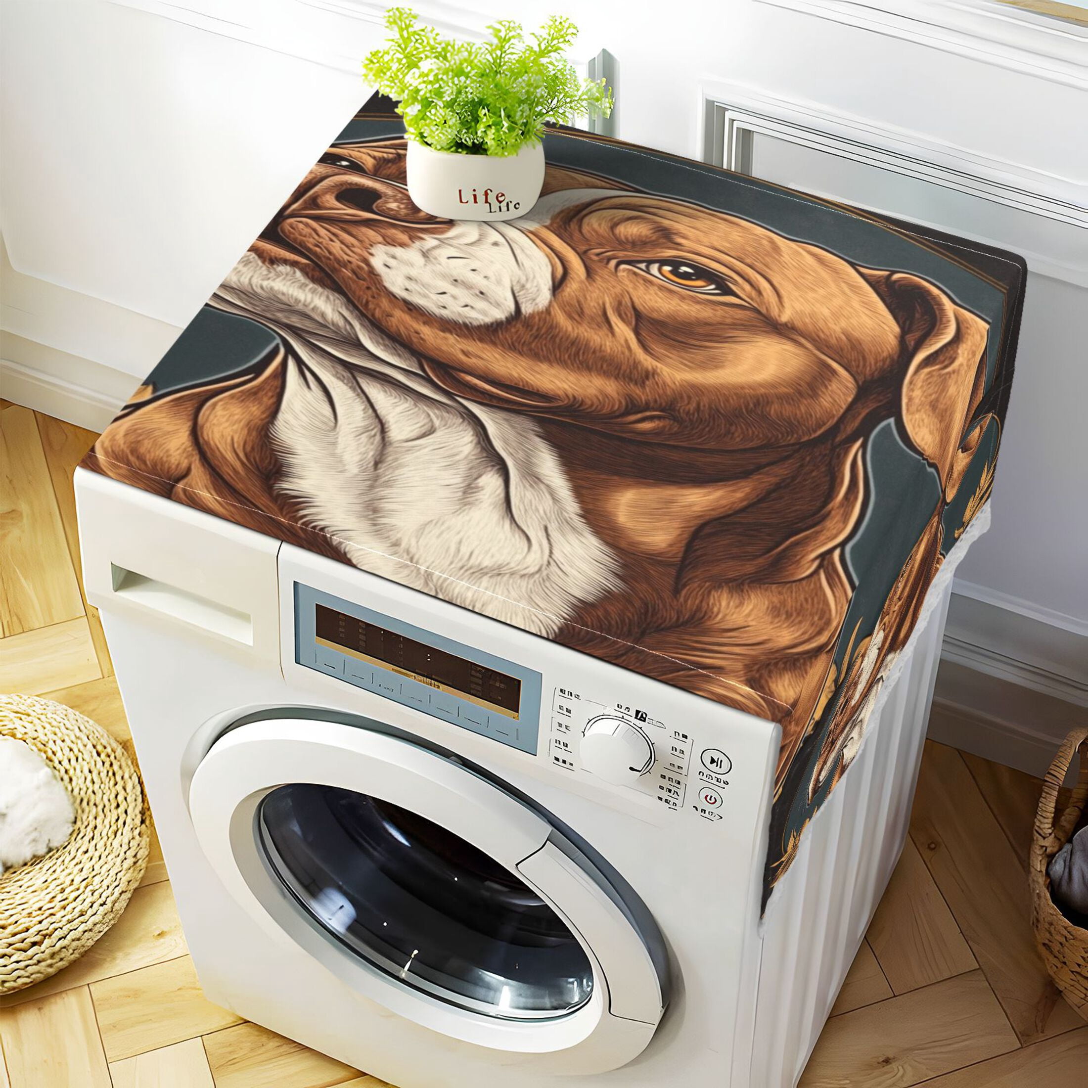 WOBOGO Brown Pit Bull Illustration Washing Machine Cloth Dryer Refrigerator Top Cover Protective Non-Slip Mat For Kitchen Laundry