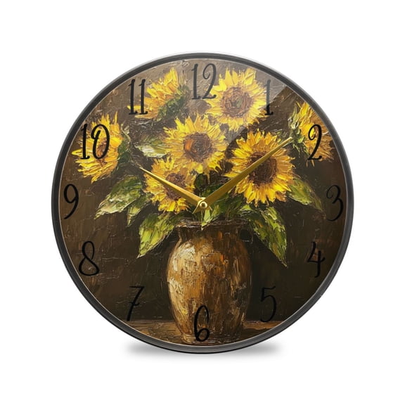 WOBOGO Brown Sunflower Plant Acrylic Wall Clock Battery Operated 9.5in Silent No Tick Bedroom Living Room Office Classroom Decoration