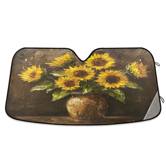 WOBOGO Brown Sunflower Plant Car Windshield Sunshades Autopilot Lightweight Accordion Sun Visor 53×23.5in