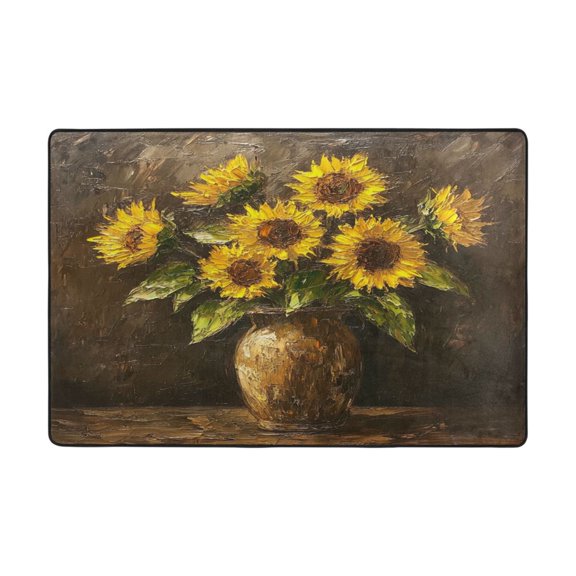 WOBOGO Brown Sunflower Plant Carpet Non-Slip Rugs Soft Doormat 72×48in Living Dining Room Bedroom Decorative