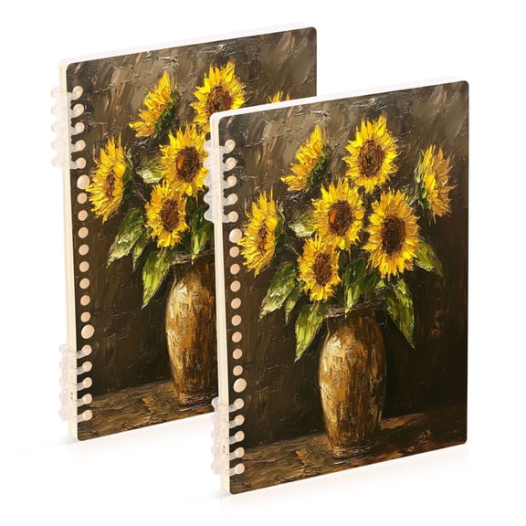 WOBOGO Brown Sunflower Plant Notebook College Horizontal Grid Paper Ink Spill Resistant Water Resistant Cover 8.3x5.7x0.4in