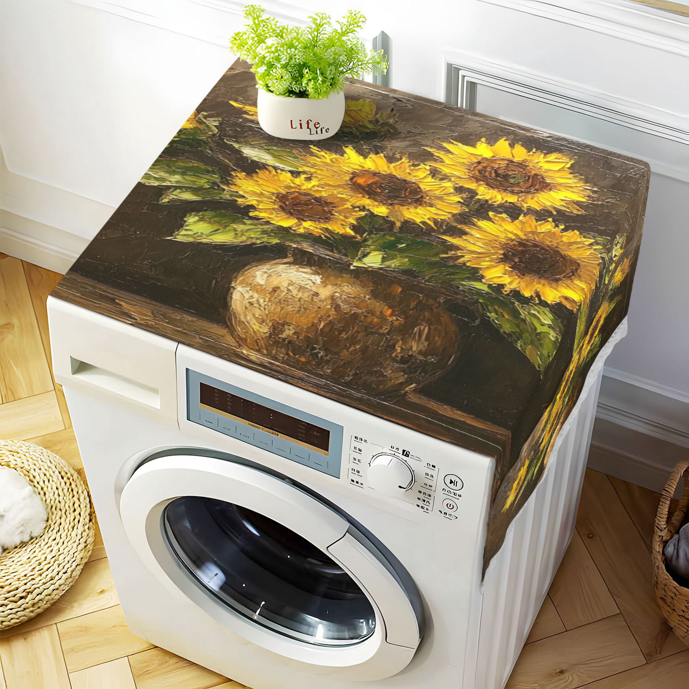 WOBOGO Brown Sunflower Plant Washing Machine Cloth Dryer Refrigerator Top Cover Protective Non-Slip Mat For Kitchen Laundry