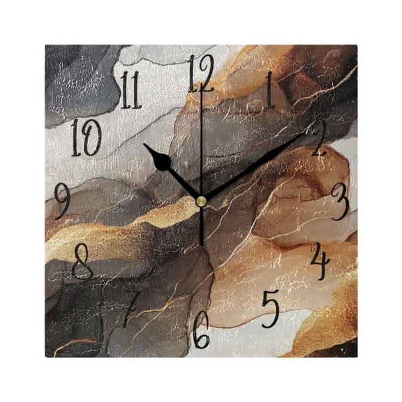 WOBOGO Brown Texture Wall Clock 7.78 Inch Battery Operated Silent Unit Square Rustic Vintage Style for Home Bedroom Office Black Pointer