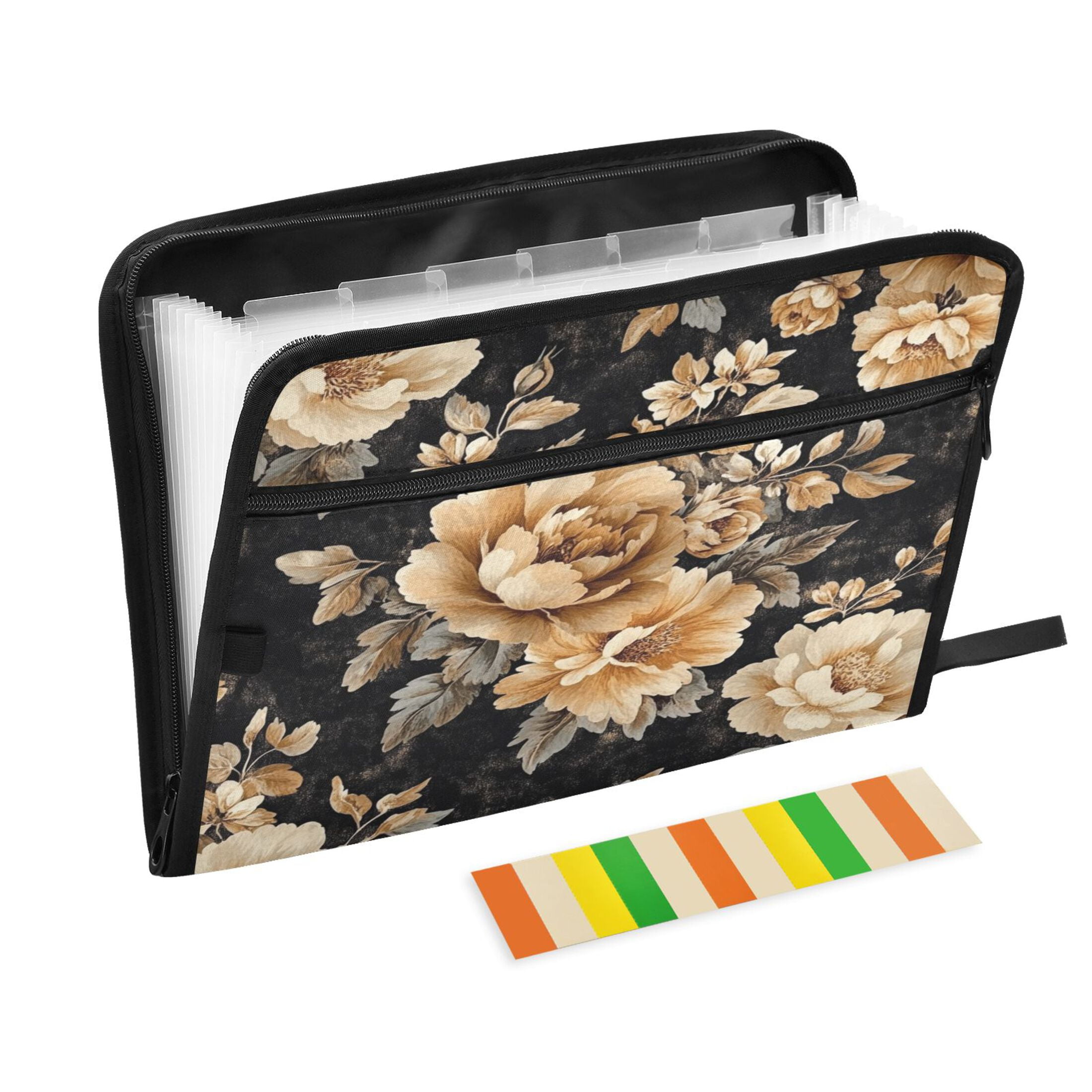 WOBOGO Brown and Beige Flowers Pattern Expanding File Folder Letter Size Accordion Filing Organizer 13 Pocket Separate Organ Pocket