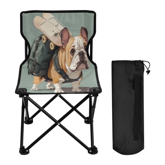 WOBOGO Bulldog Carrying Skateboards Camping Chair Convenient Four Corner Backrest Folding Stool Can Hold Up to 220lbs