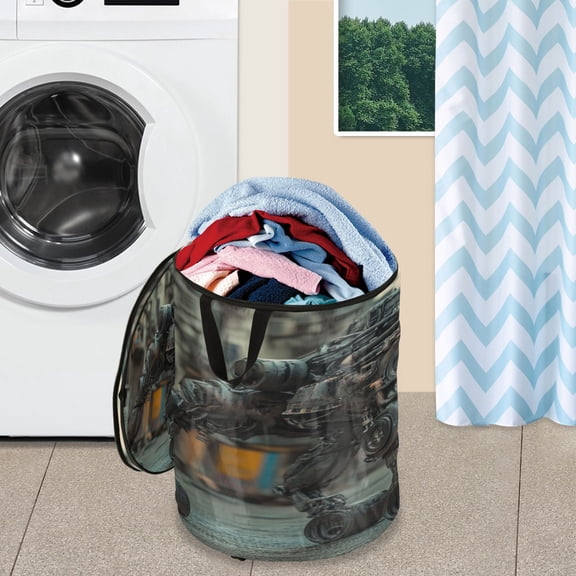 WOBOGO Bully Robot Dog Patterns Foldable Laundry Baskets with Carry Handle Zipper Closure Travel Bathroom College Dorm Essentials