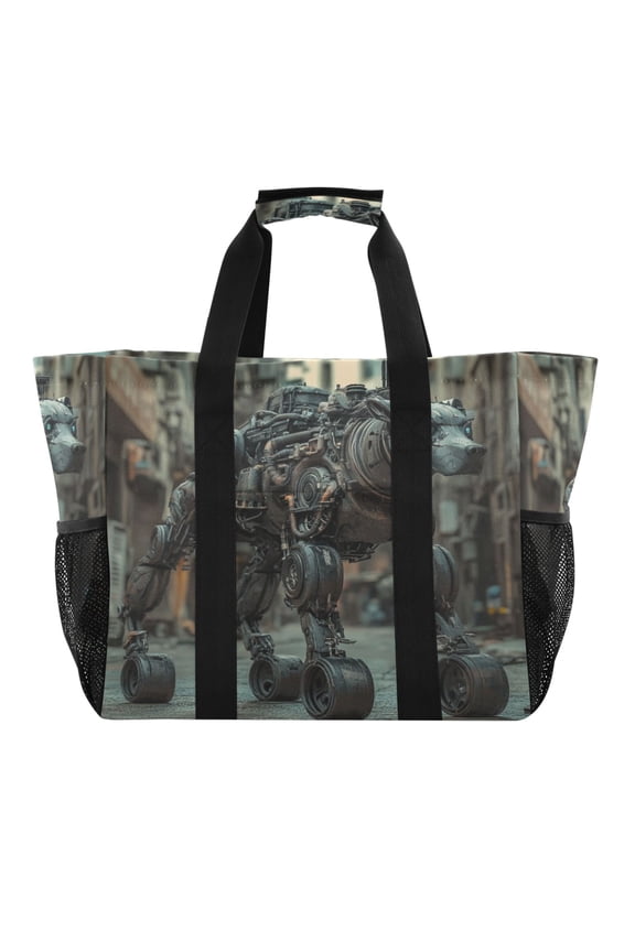 Bully Robot Dog Patterns Tote Shopping Bag Reusable Heavy Duty Durable Foldable Washable 15.412.89.8in
