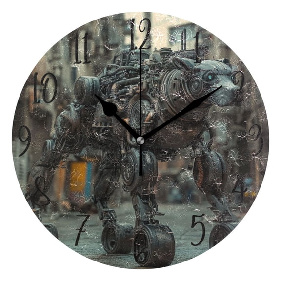 WOBOGO Bully Robot Dog Patterns Wall Clock 10in Silent Mechanism Battery Operated Retro Style for Living Room Bedroom and Kitchen Black Pointer