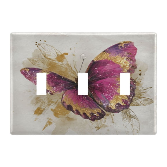 WOBOGO Burgundy Butterfly 3-hole Switch Plates PC Flame Retardant Plastic Material Glossy Finish Smooth Touch 6.37x4.48x0.27in