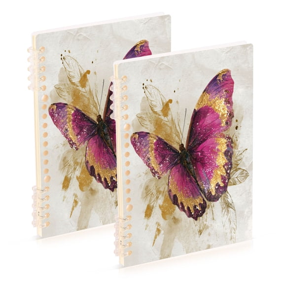 WOBOGO Burgundy Butterfly Notebook College Horizontal Grid Paper Ink Spill Resistant Water Resistant Cover 8.3x5.7x0.4in