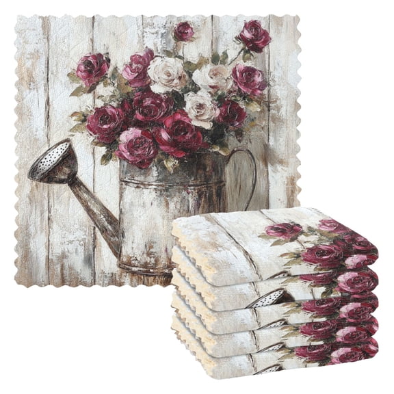 WOBOGO Burgundy Roses Kitchen Towels 6pcs Ultra Soft Absorbent Quick Drying Dish Cloths 1111inch