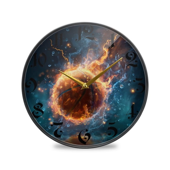 WOBOGO Burning Basketball Acrylic Wall Clock Battery Operated 11.9in Silent No Tick Bedroom Living Room Office Classroom Decoration