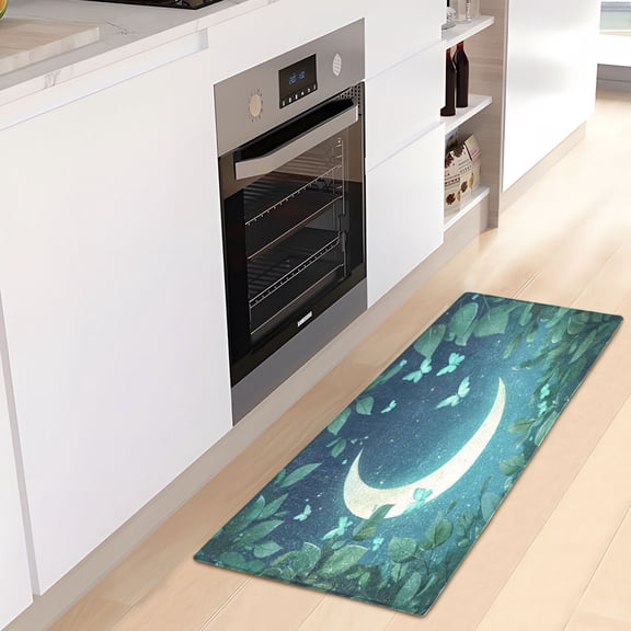 WOBOGO Butterfly Around The Moon Carpet 39x20in Kitchen Bathroom Plush Absorbent Non-Slip Floor Mat