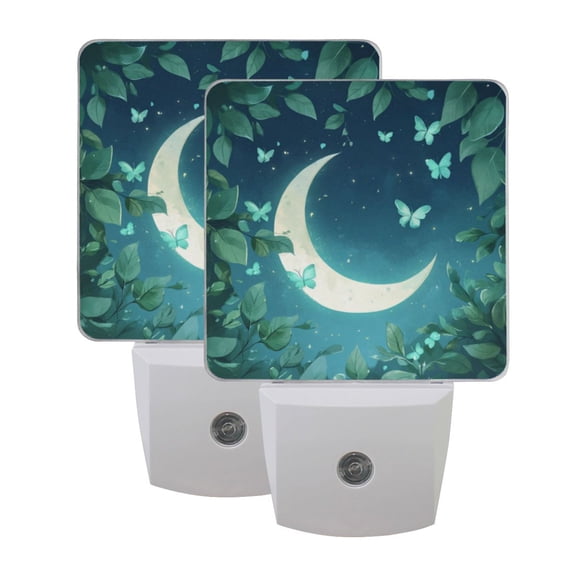 WOBOGO Butterfly Around The Moon LED Night Light 2 Pcs Set 0.5 Watt Wall Plug in Dusk to Dawn Automatic Switch Soft White Light
