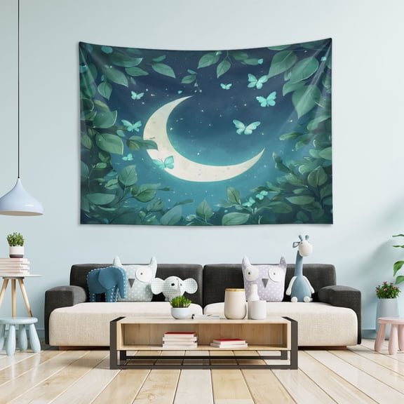 WOBOGO Butterfly Around The Moon Tapestry 60×40in Home Living Room Bedroom Wall Hanging Ornaments