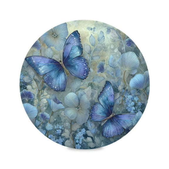 WOBOGO Butterfly Floral Round Placemats Set of 1 Heat Resistant Washable Kitchen Table Decorations 15.4in