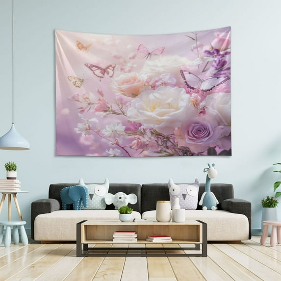 WOBOGO Butterfly Garden Tapestry 90×60in Home Living Room Bedroom Wall Hanging Ornaments