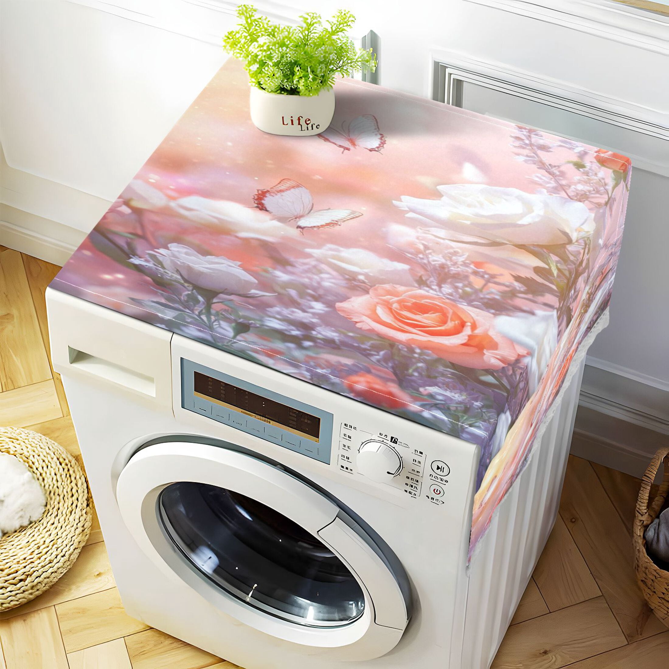 WOBOGO Butterfly Gardens Washing Machine Cloth Dryer Refrigerator Top Cover Protective Non-Slip Mat For Kitchen Laundry