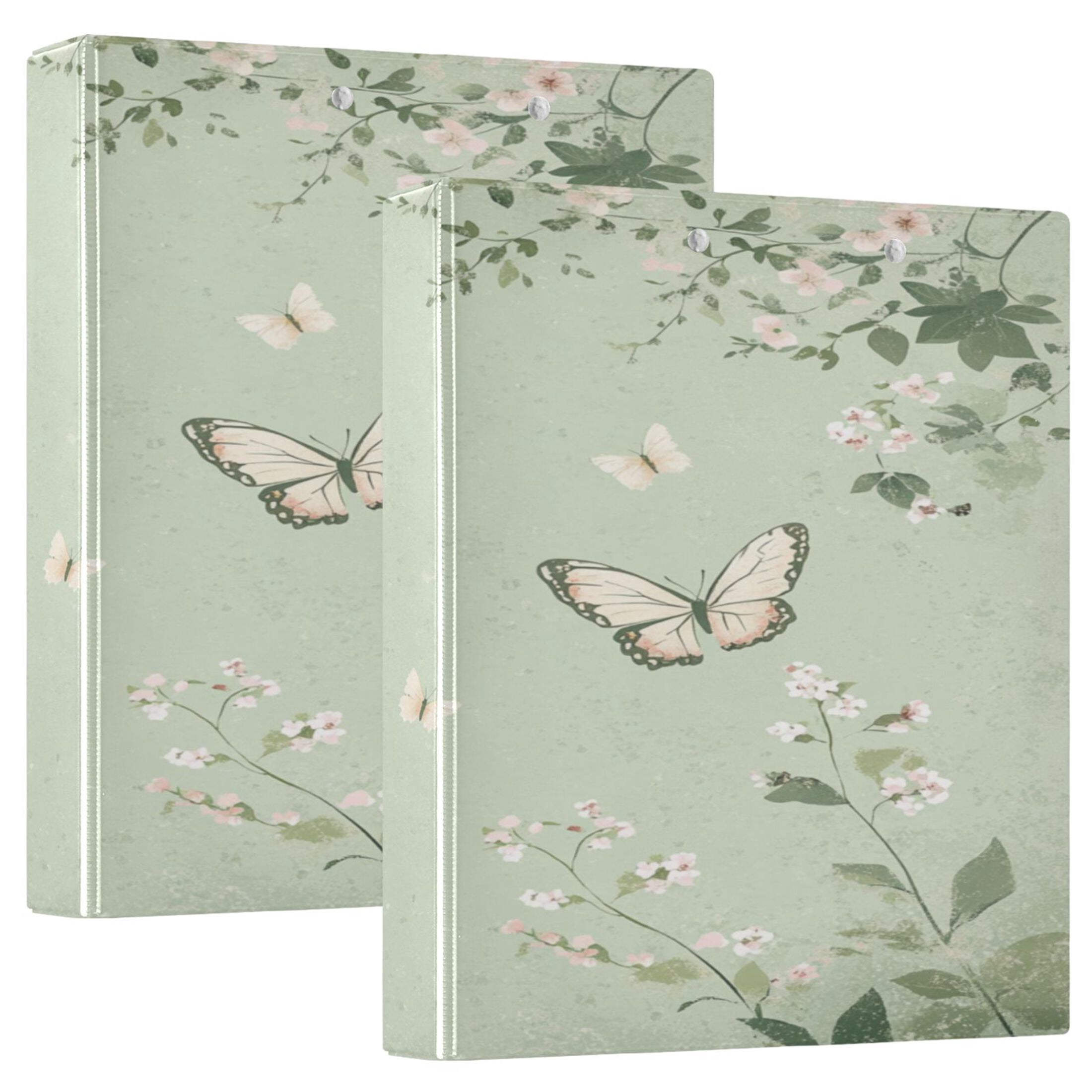 WOBOGO Butterfly Print with Pastel Flowers File Folders Extra Large Capacity to Hold 200 Sheets of Documents Hard Shell Ring Binder for School Home Office