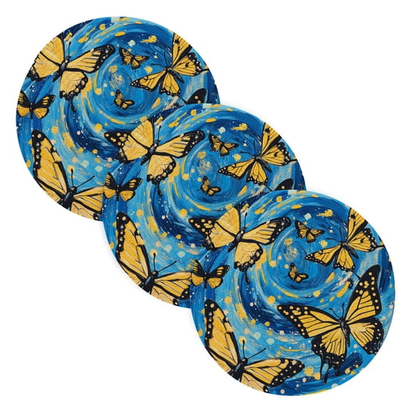 WOBOGO Butterfly Starry Night Coil Placemats 3pcs Resistant Hot Pads Mat for Table Counter Cooking Potholder 15in