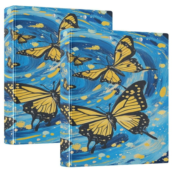 WOBOGO Butterfly Starry Night File Folders Extra Large Capacity to Hold 200 Sheets of Documents Hard Shell Ring Binder for School Home Office