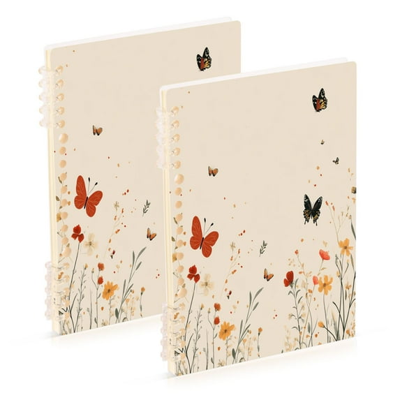 WOBOGO Butterfly Wildflower Pictures Notebook College Horizontal Grid Paper Ink Spill Resistant Water Resistant Cover 8.3x5.7x0.4in