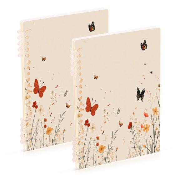 WOBOGO Butterfly Wildflower Pictures Notebook College Horizontal Grid Paper Ink Spill Resistant Water Resistant Cover 8.3x5.7x0.4in