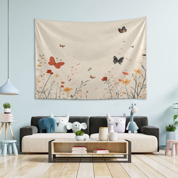 WOBOGO Butterfly Wildflower Pictures Tapestry 60×51in Home Living Room Bedroom Wall Hanging Ornaments
