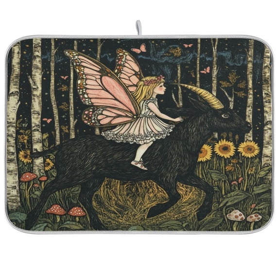 WOBOGO Butterfly Wizard Kitchen Drying Mat Heat Resistant Drainage with Non-Slip Rubber Backing Hides Stains Super Absorbent Easy to Clean 16×18in